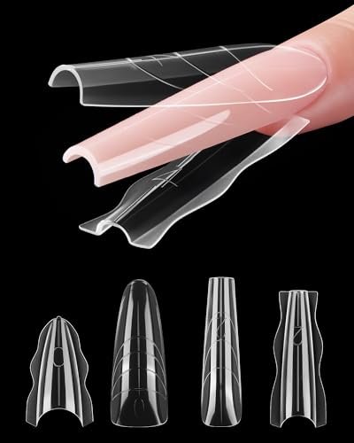 Naughtology Sandwich Nail Dual Form Kit - 360 PCS Coffin & Almond Dual Forms for Nail Extensions, 15 Sizes, Reusable Plastic Forms for Polygel, Acrylic, Builder Gel - Perfect for DIY & Salon Use Avelisse