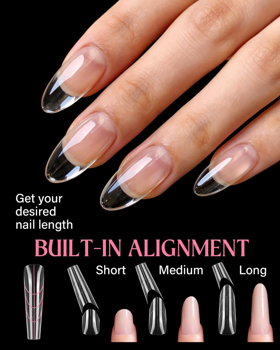 Naughtology Sandwich Nail Dual Form Kit - 360 PCS Coffin & Almond Dual Forms for Nail Extensions, 15 Sizes, Reusable Plastic Forms for Polygel, Acrylic, Builder Gel - Perfect for DIY & Salon Use Avelisse