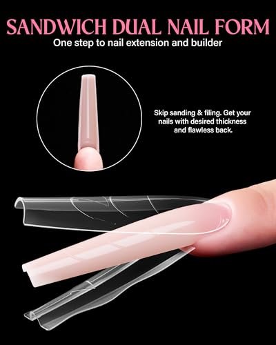 Naughtology Sandwich Nail Dual Form Kit - 360 PCS Coffin & Almond Dual Forms for Nail Extensions, 15 Sizes, Reusable Plastic Forms for Polygel, Acrylic, Builder Gel - Perfect for DIY & Salon Use Avelisse