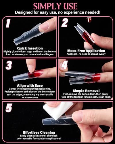 Naughtology Sandwich Nail Dual Form Kit - 360 PCS Coffin & Almond Dual Forms for Nail Extensions, 15 Sizes, Reusable Plastic Forms for Polygel, Acrylic, Builder Gel - Perfect for DIY & Salon Use Avelisse
