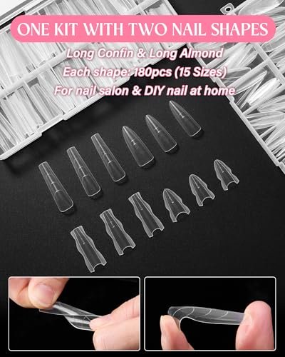 Naughtology Sandwich Nail Dual Form Kit - 360 PCS Coffin & Almond Dual Forms for Nail Extensions, 15 Sizes, Reusable Plastic Forms for Polygel, Acrylic, Builder Gel - Perfect for DIY & Salon Use Avelisse