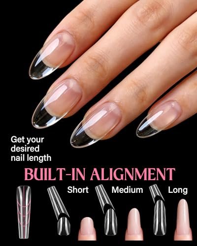 Naughtology Sandwich Nail Dual Form Kit - 360 PCS Coffin & Almond Dual Forms for Nail Extensions, 15 Sizes, Reusable Plastic Forms for Polygel, Acrylic, Builder Gel - Perfect for DIY & Salon Use Avelisse