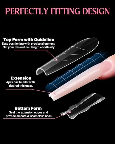 Naughtology Sandwich Nail Dual Form Kit - 360 PCS Coffin & Almond Dual Forms for Nail Extensions, 15 Sizes, Reusable Plastic Forms for Polygel, Acrylic, Builder Gel - Perfect for DIY & Salon Use Avelisse