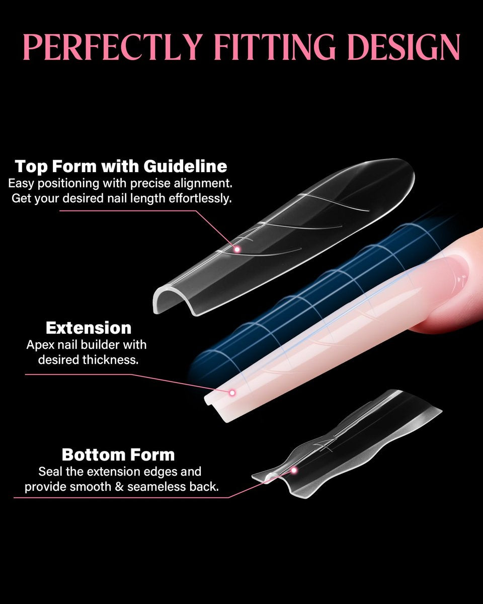 Naughtology Sandwich Nail Dual Form Kit - 360 PCS Coffin & Almond Dual Forms for Nail Extensions, 15 Sizes, Reusable Plastic Forms for Polygel, Acrylic, Builder Gel - Perfect for DIY & Salon Use Avelisse