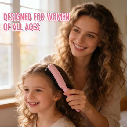 Boar Bristle Slick Back Hair Brush for Smooth Flyaways, Frizz, Sleek Ponytail, Buns and Edge Baby Hair | Hair Comb, Edge Brush, Teasing Brush Styling Accessories for Girls, Kids, Women & Men