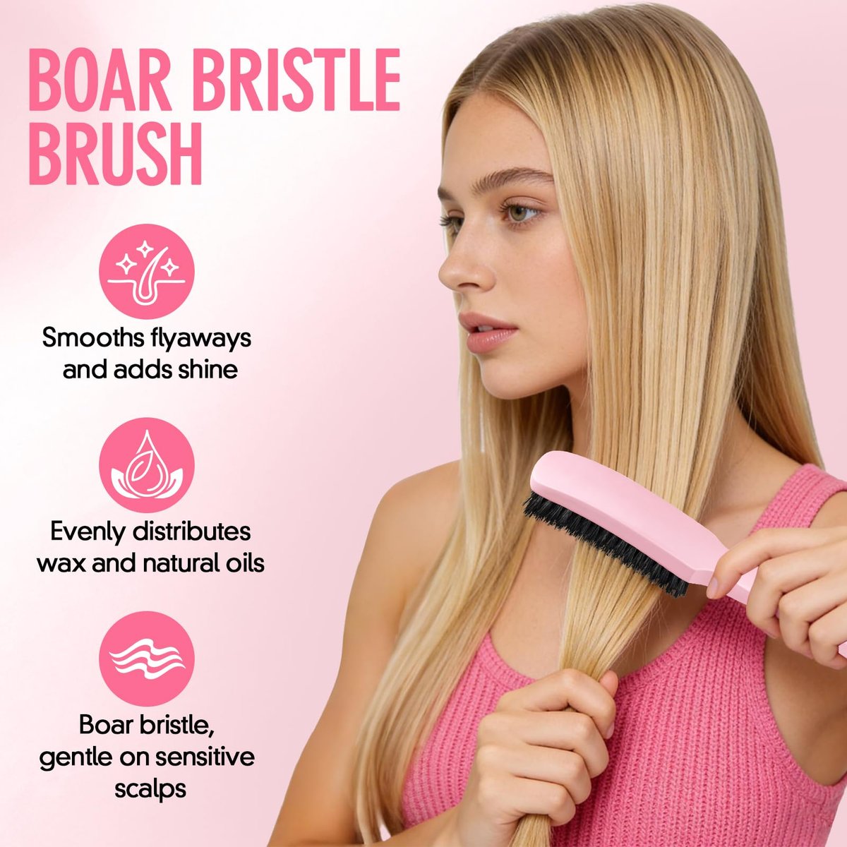 Boar Bristle Slick Back Hair Brush for Smooth Flyaways, Frizz, Sleek Ponytail, Buns and Edge Baby Hair | Hair Comb, Edge Brush, Teasing Brush Styling Accessories for Girls, Kids, Women & Men - görsel 5