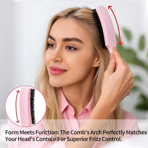 Boar Bristle Slick Back Hair Brush for Smooth Flyaways, Frizz, Sleek Ponytail, Buns and Edge Baby Hair | Hair Comb, Edge Brush, Teasing Brush Styling Accessories for Girls, Kids, Women & Men - görsel 4
