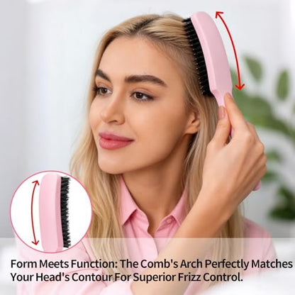 Boar Bristle Slick Back Hair Brush for Smooth Flyaways, Frizz, Sleek Ponytail, Buns and Edge Baby Hair | Hair Comb, Edge Brush, Teasing Brush Styling Accessories for Girls, Kids, Women & Men