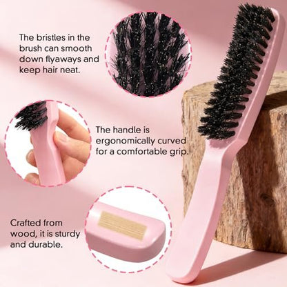Boar Bristle Slick Back Hair Brush for Smooth Flyaways, Frizz, Sleek Ponytail, Buns and Edge Baby Hair | Hair Comb, Edge Brush, Teasing Brush Styling Accessories for Girls, Kids, Women & Men