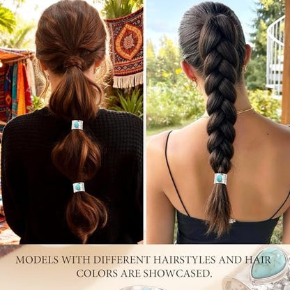 2 PCS Turquoise Hair Jewelry for Braids - Lightweight Metal Hair Pins with 200 Mini Elastics | Stackable Cute Hair Accessories for Women & Girls