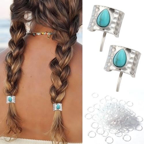2 PCS Turquoise Hair Jewelry for Braids - Lightweight Metal Hair Pins with 200 Mini Elastics | Stackable Cute Hair Accessories for Women & Girls - görsel 2