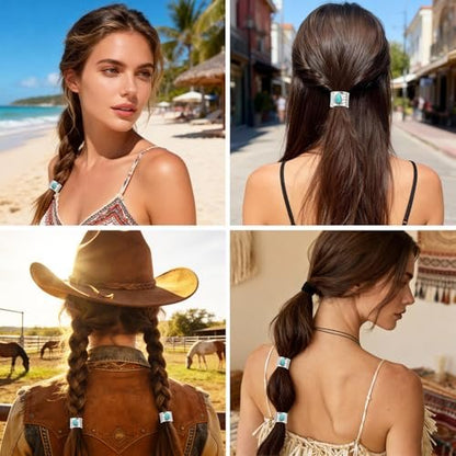 2 PCS Turquoise Hair Jewelry for Braids - Lightweight Metal Hair Pins with 200 Mini Elastics | Stackable Cute Hair Accessories for Women & Girls