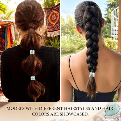 2 PCS Turquoise Hair Jewelry for Braids - Lightweight Metal Hair Pins with 200 Mini Elastics | Stackable Cute Hair Accessories for Women & Girls