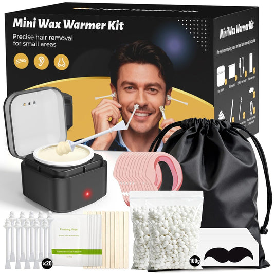 Nose Wax Kit Men: Nose and Ear Hair Removal Kit with Smart Temperature Control & USB C Fast Heating, 100g Hard Wax Beans, 20 Sticks & Travel Bag, Lasts up to 7 Weeks (15 Uses) Avelisse