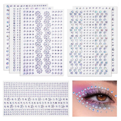 Rosiour 1642Pcs Self-Adhesive Face Jewels Eye Rhinestones - 6 Styles Hair & Body Gems Stick On for Women Makeup, Rave Accessories for Nail Art, DIY Crafts & Festival Decorations