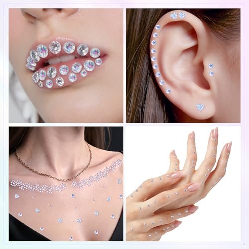 Rosiour 1642Pcs Self-Adhesive Face Jewels Eye Rhinestones - 6 Styles Hair & Body Gems Stick On for Women Makeup, Rave Accessories for Nail Art, DIY Crafts & Festival Decorations - görsel 10