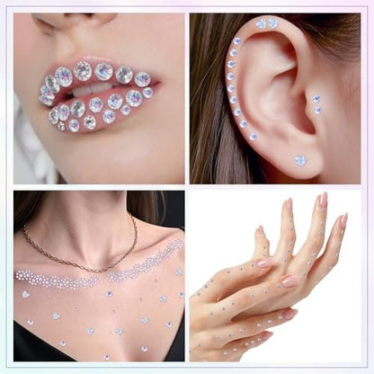 Rosiour 1642Pcs Self-Adhesive Face Jewels Eye Rhinestones - 6 Styles Hair & Body Gems Stick On for Women Makeup, Rave Accessories for Nail Art, DIY Crafts & Festival Decorations
