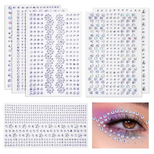 Rosiour 1642Pcs Self-Adhesive Face Jewels Eye Rhinestones - 6 Styles Hair & Body Gems Stick On for Women Makeup, Rave Accessories for Nail Art, DIY Crafts & Festival Decorations - görsel 2
