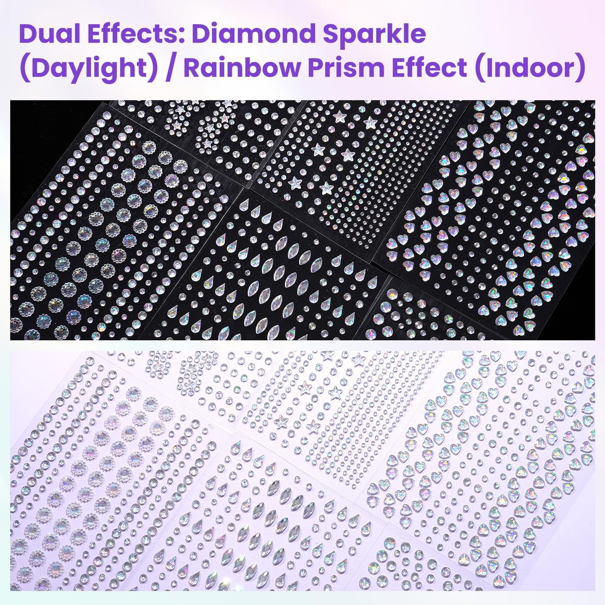 Rosiour 1642Pcs Self-Adhesive Face Jewels Eye Rhinestones - 6 Styles Hair & Body Gems Stick On for Women Makeup, Rave Accessories for Nail Art, DIY Crafts & Festival Decorations - görsel 15