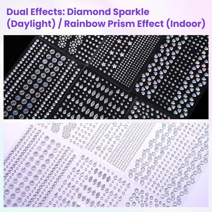 Rosiour 1642Pcs Self-Adhesive Face Jewels Eye Rhinestones - 6 Styles Hair & Body Gems Stick On for Women Makeup, Rave Accessories for Nail Art, DIY Crafts & Festival Decorations
