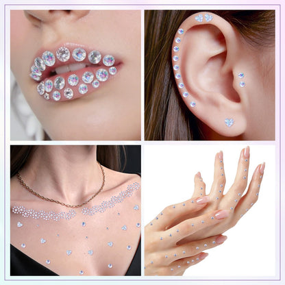 Rosiour 1642Pcs Self-Adhesive Face Jewels Eye Rhinestones - 6 Styles Hair & Body Gems Stick On for Women Makeup, Rave Accessories for Nail Art, DIY Crafts & Festival Decorations