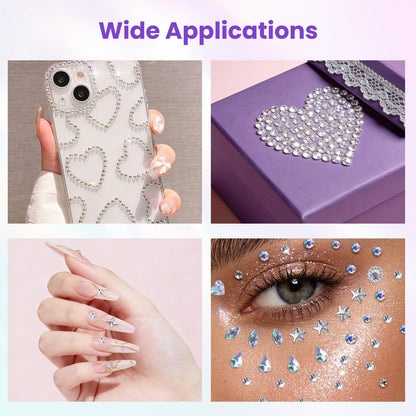 Rosiour 1642Pcs Self-Adhesive Face Jewels Eye Rhinestones - 6 Styles Hair & Body Gems Stick On for Women Makeup, Rave Accessories for Nail Art, DIY Crafts & Festival Decorations