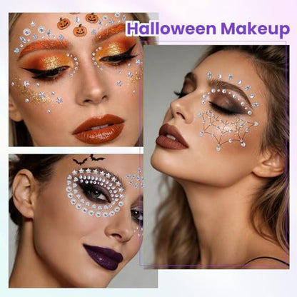 Rosiour 1642Pcs Self-Adhesive Face Jewels Eye Rhinestones - 6 Styles Hair & Body Gems Stick On for Women Makeup, Rave Accessories for Nail Art, DIY Crafts & Festival Decorations