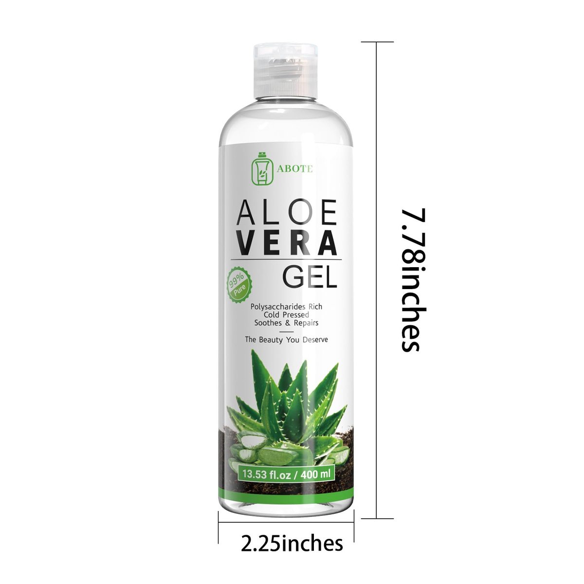 ABOTE Organic Aloe Vera Gel – 99% Pure Aloe for Face, Body & Hair, After Sun & Shave Relief, 13.53 fl oz (400ml) Avelisse
