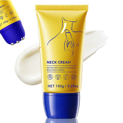 Neck Firming Cream with Roller 5.29oz – Peptide Neck Cream for Tightening & Firming, Glycerin Moisturizing Formula with Pro-Xylane & Polypeptide, Massage Roller Design for Smoother Skin Care
