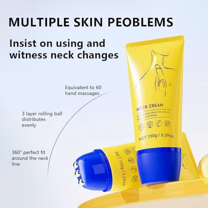 Neck Firming Cream with Roller 5.29oz – Peptide Neck Cream for Tightening & Firming, Glycerin Moisturizing Formula with Pro-Xylane & Polypeptide, Massage Roller Design for Smoother Skin Care