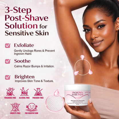 Ingrown Hair Treatment Pads for Face, Bikini Area, Underarms, Neck, Legs – BHA + AHA Soothe Razor Bumps After Shave & Waxing – 50 Pads Avelisse