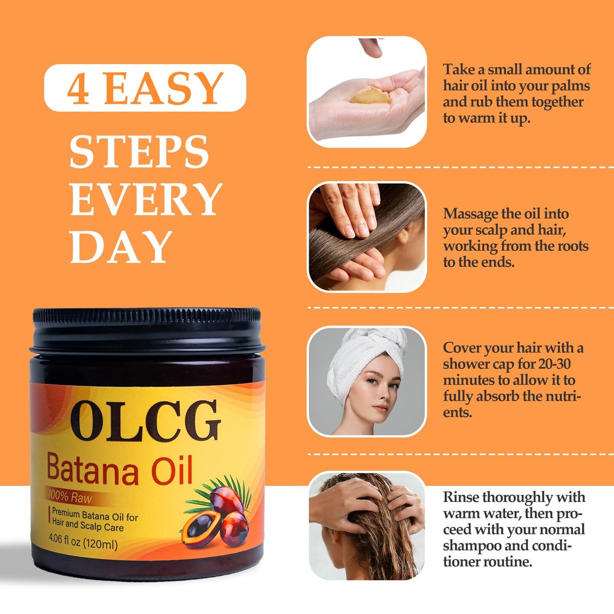 OLCG 100% Raw Batana Oil for Hair Growth - Pure Batana Oil Paste, Enhances Thickness & Shine, Reduces Breakage and Hair Loss, Nourishment For All Types - 4.06 fl oz (120ml) Avelisse