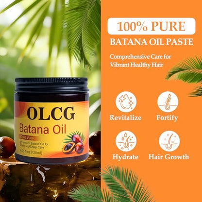 OLCG 100% Raw Batana Oil for Hair Growth - Pure Batana Oil Paste, Enhances Thickness & Shine, Reduces Breakage and Hair Loss, Nourishment For All Types - 4.06 fl oz (120ml) Avelisse