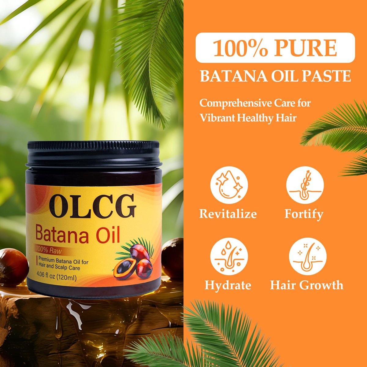 OLCG 100% Raw Batana Oil for Hair Growth - Pure Batana Oil Paste, Enhances Thickness & Shine, Reduces Breakage and Hair Loss, Nourishment For All Types - 4.06 fl oz (120ml) Avelisse