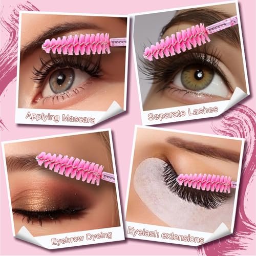 Teenitor 300PCS Disposable Mascara Wands - Crystal Pink Lash Spoolies for Eyelash Extensions & Eyebrow Grooming - görsel 10