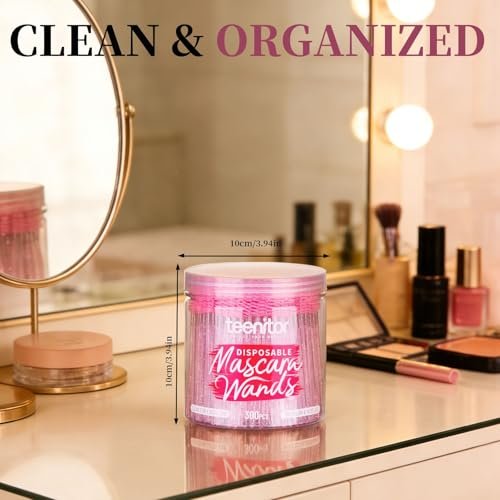 Teenitor 300PCS Disposable Mascara Wands - Crystal Pink Lash Spoolies for Eyelash Extensions & Eyebrow Grooming - görsel 14