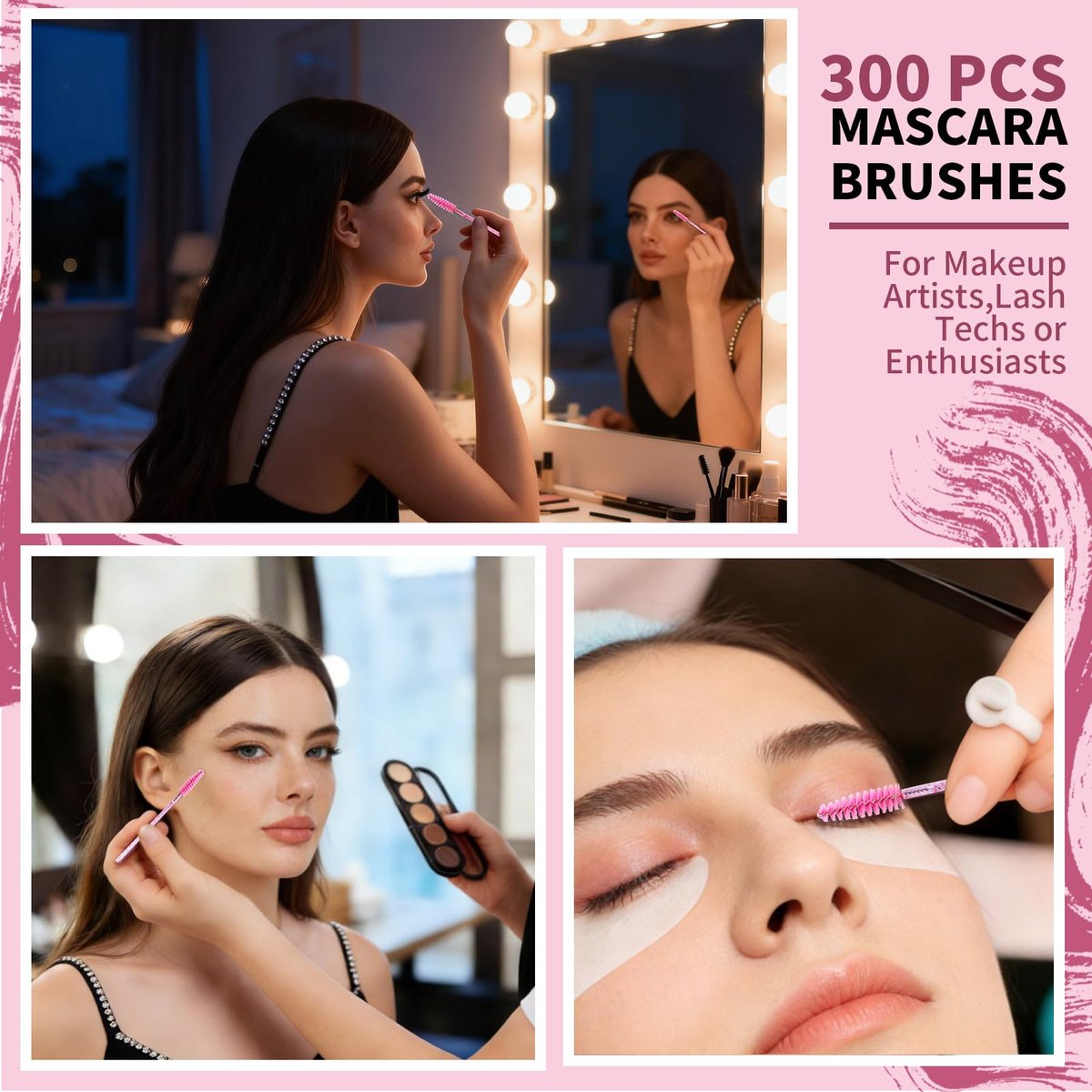 Teenitor 300PCS Disposable Mascara Wands - Crystal Pink Lash Spoolies for Eyelash Extensions & Eyebrow Grooming - görsel 11