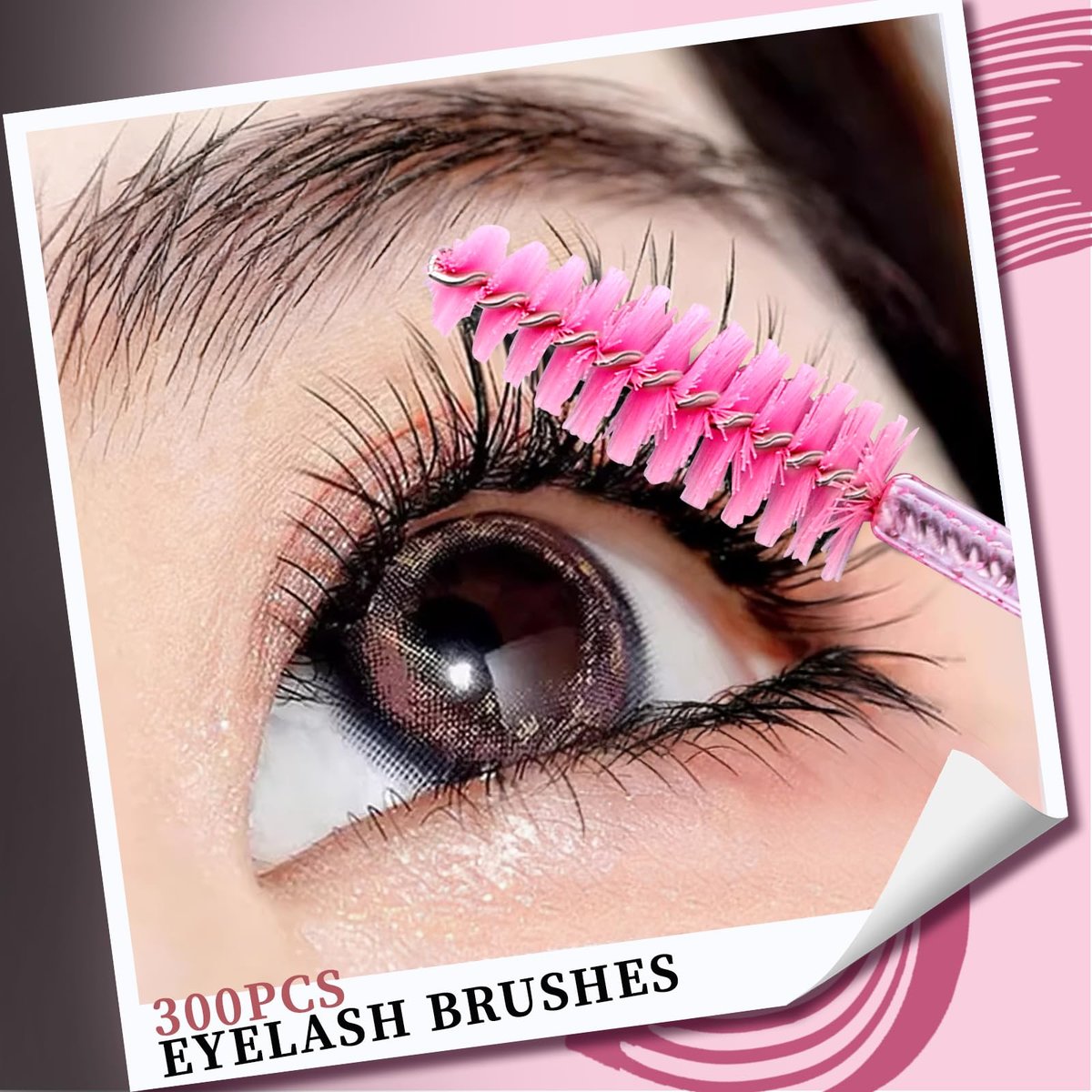Teenitor 300PCS Disposable Mascara Wands - Crystal Pink Lash Spoolies for Eyelash Extensions & Eyebrow Grooming - görsel 5