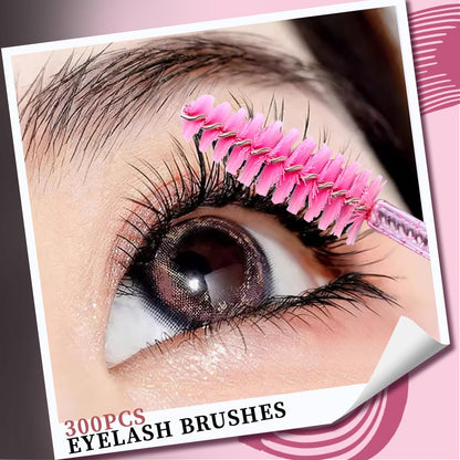 Teenitor 300PCS Disposable Mascara Wands - Crystal Pink Lash Spoolies for Eyelash Extensions & Eyebrow Grooming