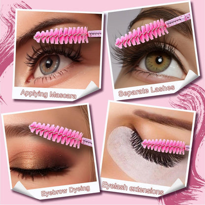 Teenitor 300PCS Disposable Mascara Wands - Crystal Pink Lash Spoolies for Eyelash Extensions & Eyebrow Grooming