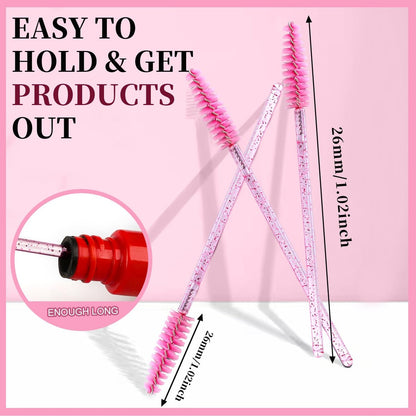 Teenitor 300PCS Disposable Mascara Wands - Crystal Pink Lash Spoolies for Eyelash Extensions & Eyebrow Grooming