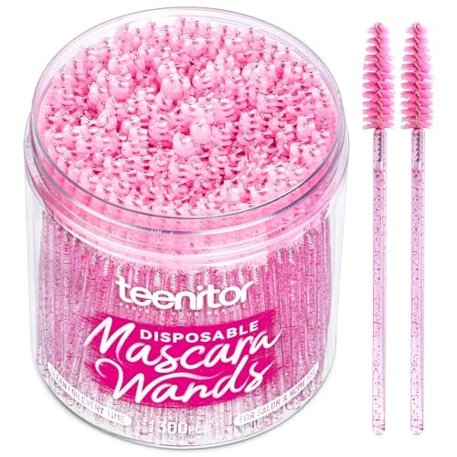 Teenitor 300PCS Disposable Mascara Wands - Crystal Pink Lash Spoolies for Eyelash Extensions & Eyebrow Grooming - görsel 2
