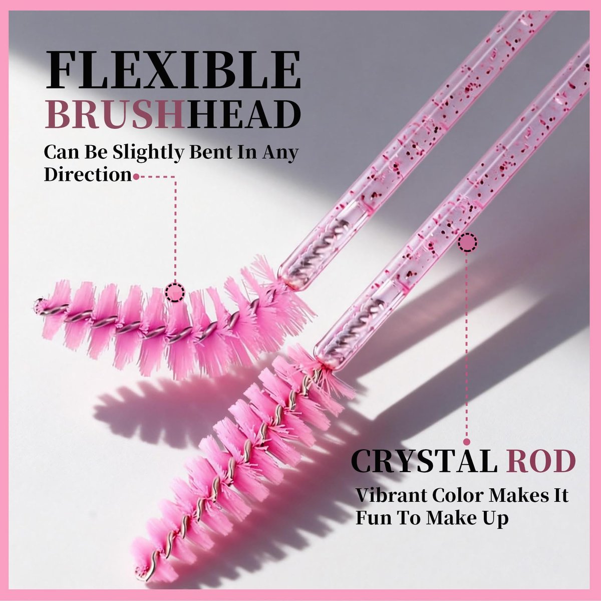 Teenitor 300PCS Disposable Mascara Wands - Crystal Pink Lash Spoolies for Eyelash Extensions & Eyebrow Grooming - görsel 7