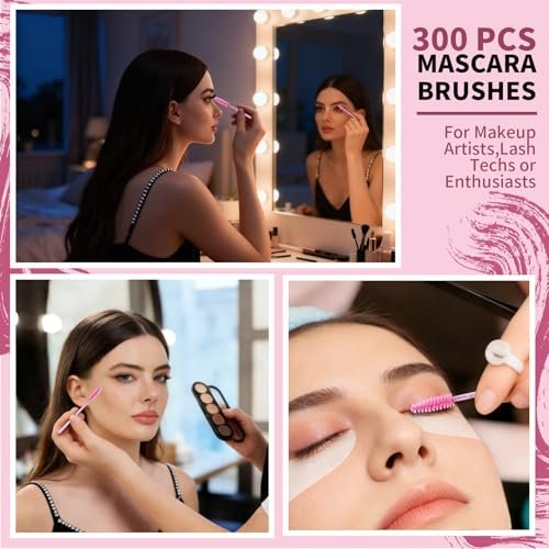 Teenitor 300PCS Disposable Mascara Wands - Crystal Pink Lash Spoolies for Eyelash Extensions & Eyebrow Grooming - görsel 12