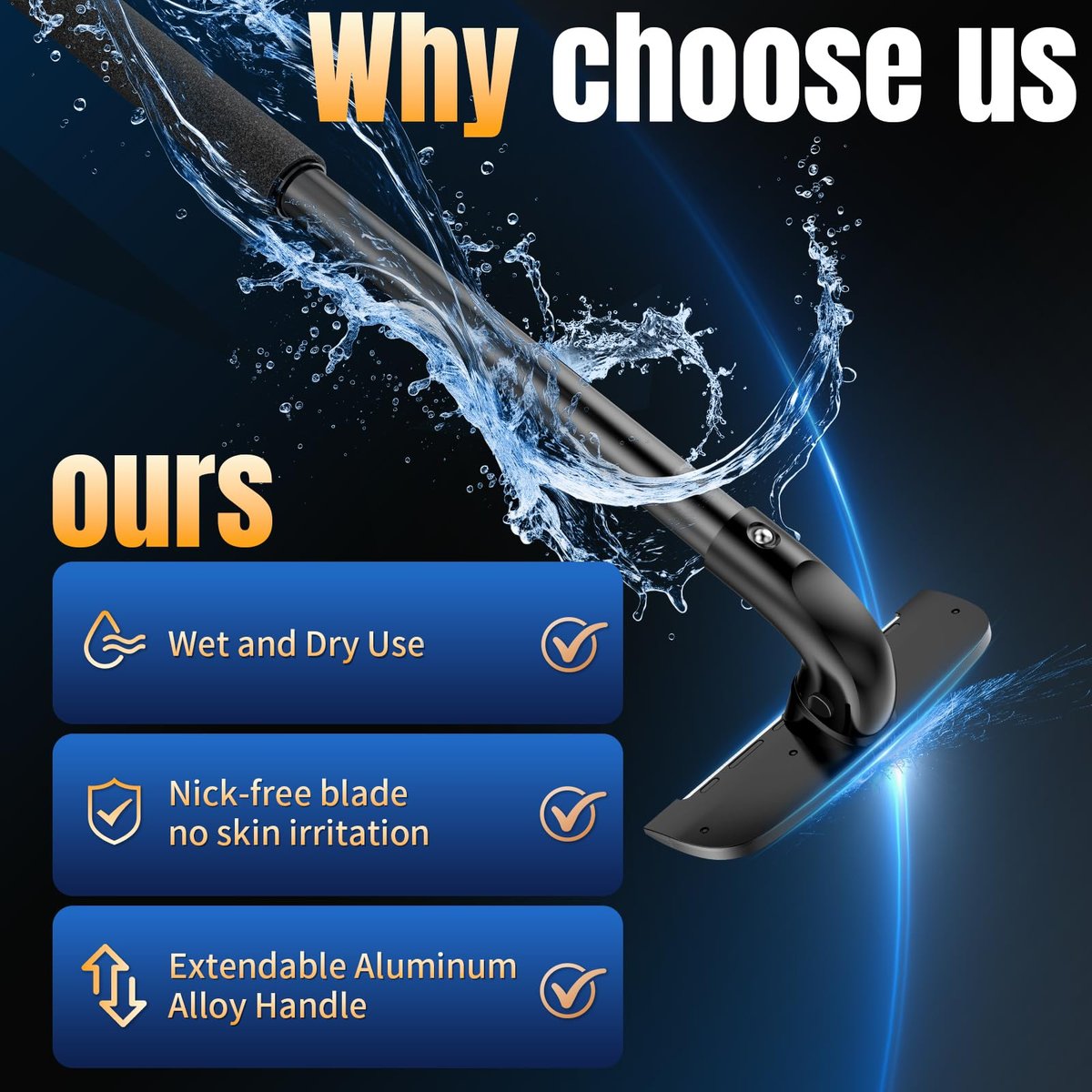 VEYLA Professional Skin-Safe Zero-Cut Back Shaver for Men – Extendable Aluminum Alloy Handle Up to 17.7 Inches, Wet & Dry Use Body Hair Trimmer and Groomer, DIY Nick-Free Mens Back Shaver (1 Pack) Avelisse