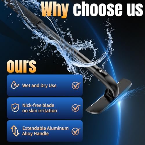 VEYLA Professional Skin-Safe Zero-Cut Back Shaver for Men – Extendable Aluminum Alloy Handle Up to 17.7 Inches, Wet & Dry Use Body Hair Trimmer and Groomer, DIY Nick-Free Mens Back Shaver (1 Pack) Avelisse