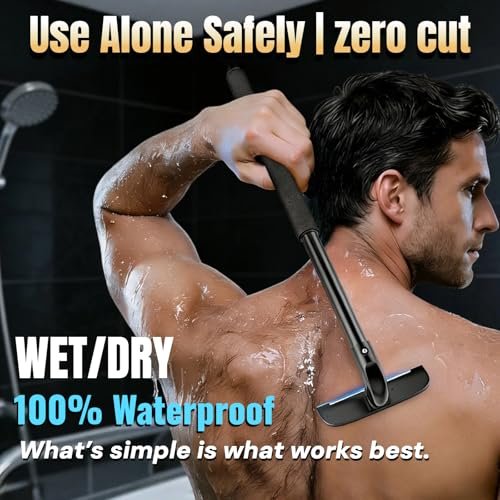 VEYLA Professional Skin-Safe Zero-Cut Back Shaver for Men – Extendable Aluminum Alloy Handle Up to 17.7 Inches, Wet & Dry Use Body Hair Trimmer and Groomer, DIY Nick-Free Mens Back Shaver (1 Pack) Avelisse