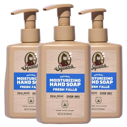 Dr. Squatch Natural Moisturizing Hand Soap - Tough on Dirt + Grime, Clean Ingredients, Gentle for All Skin Types - Fresh Falls (8 fl oz, 3-Pack) Avelisse
