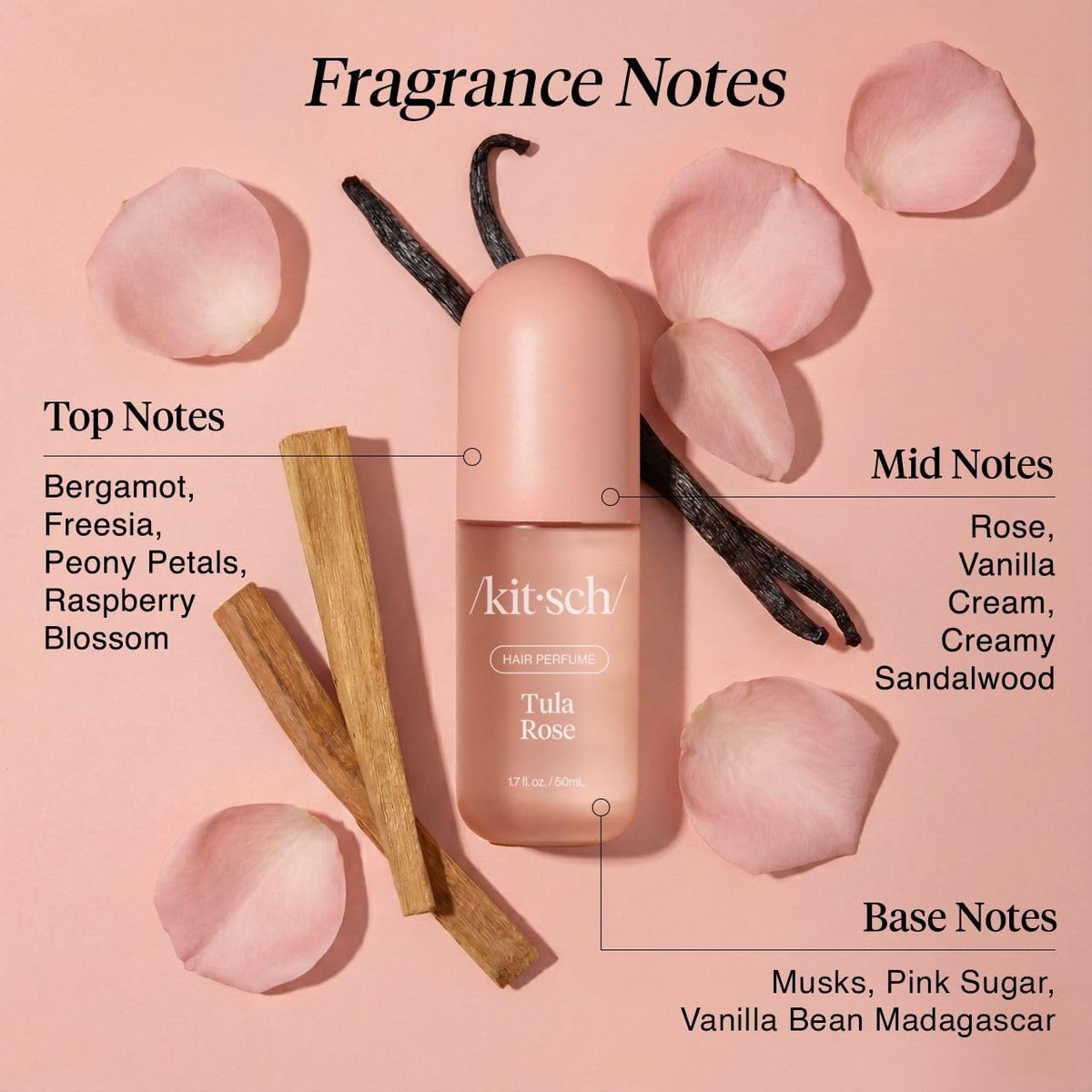 Kitsch Hair Perfume for Women - Tula Rose | Clean, Deodorizing & Patented Odor-Eliminating Technology Hair Spray & Body Mist - Floral Vanilla Scent – 50mL - görsel 13