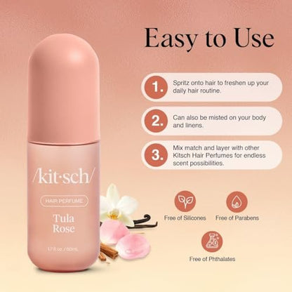 Kitsch Hair Perfume for Women - Tula Rose | Clean, Deodorizing & Patented Odor-Eliminating Technology Hair Spray & Body Mist - Floral Vanilla Scent – 50mL